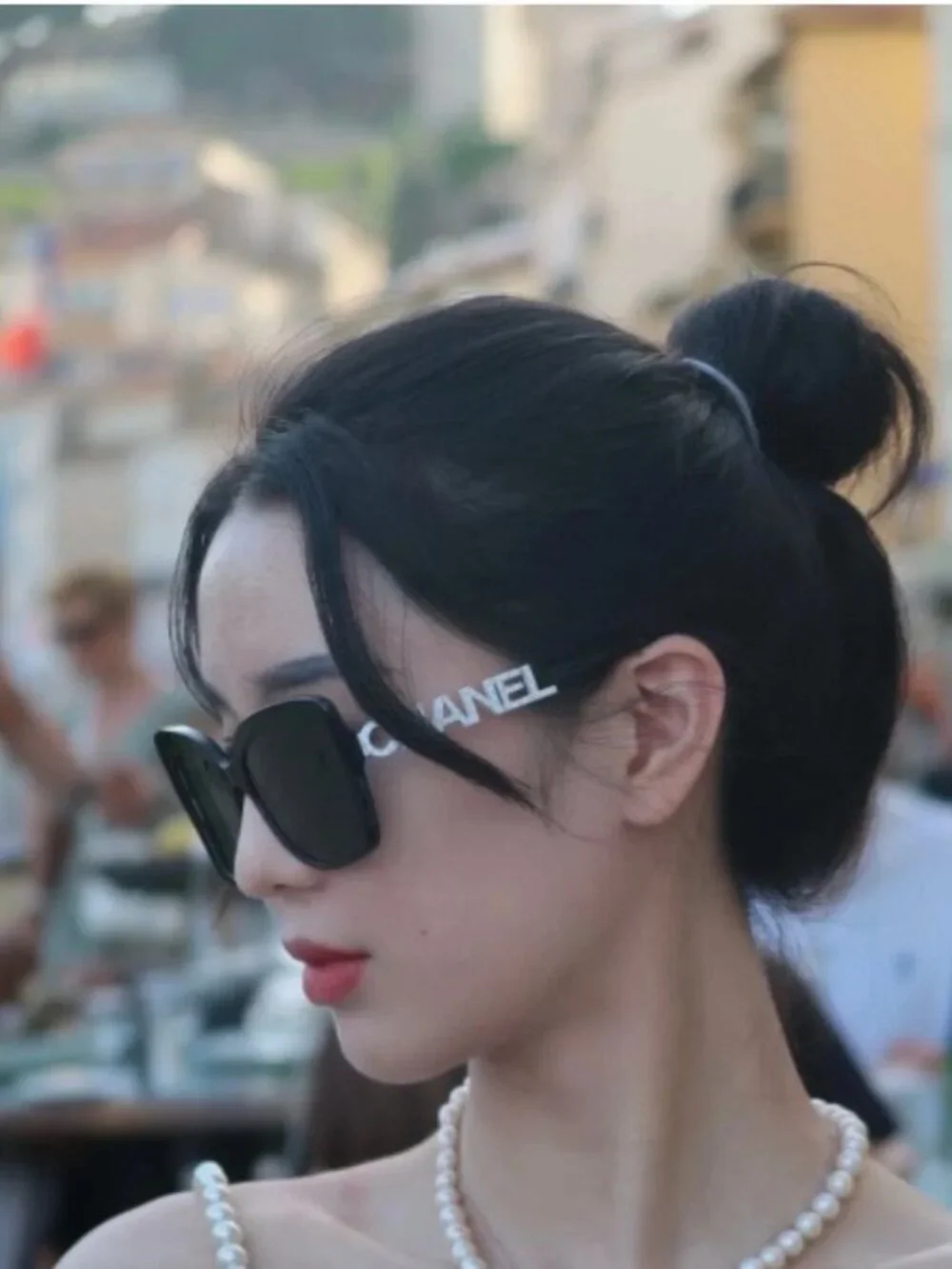 CHANEL Black Oversized Rectangular Sunglasses